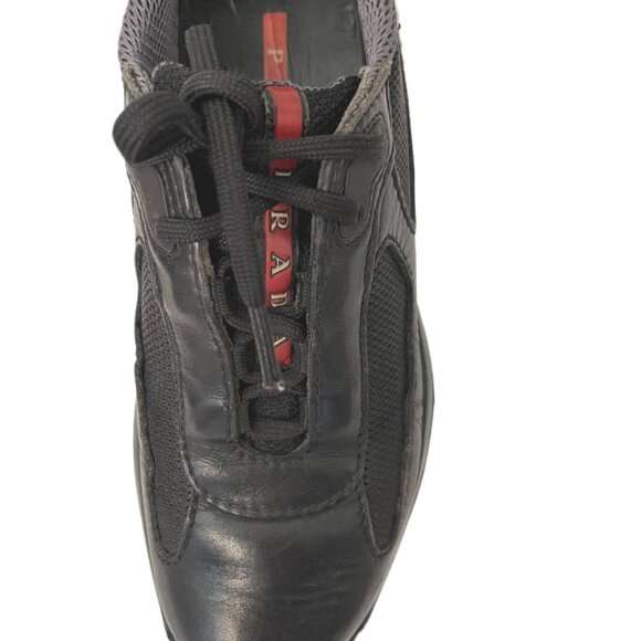 Prada America’s Cup Black Calfskin Leather & Mesh Low Top Sneaker Men's Size 7 - Picture 11 of 14